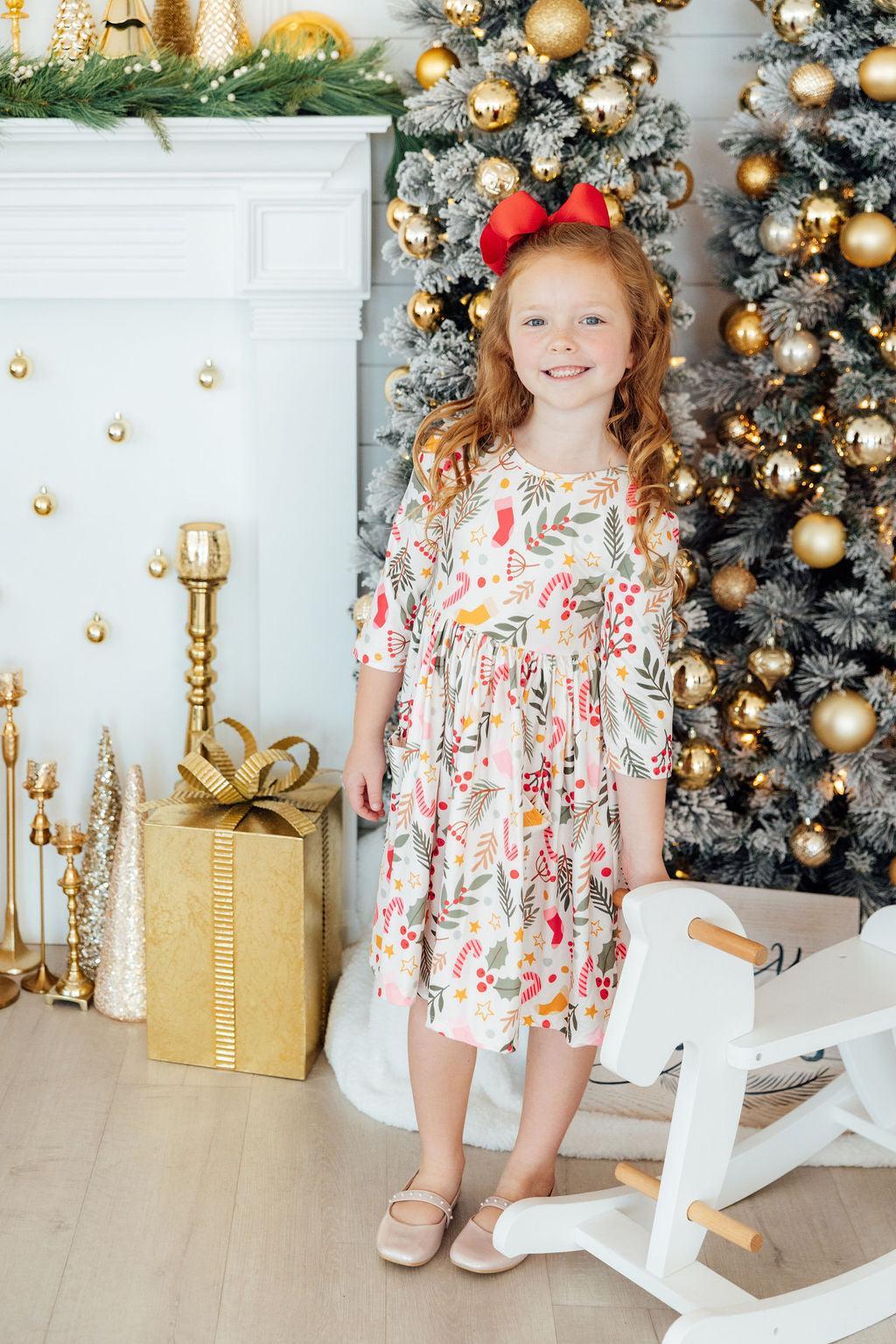 Holly Jolly Christmas 3/4 Sleeve Pocket Twirl Dress by Mila & Rose ®