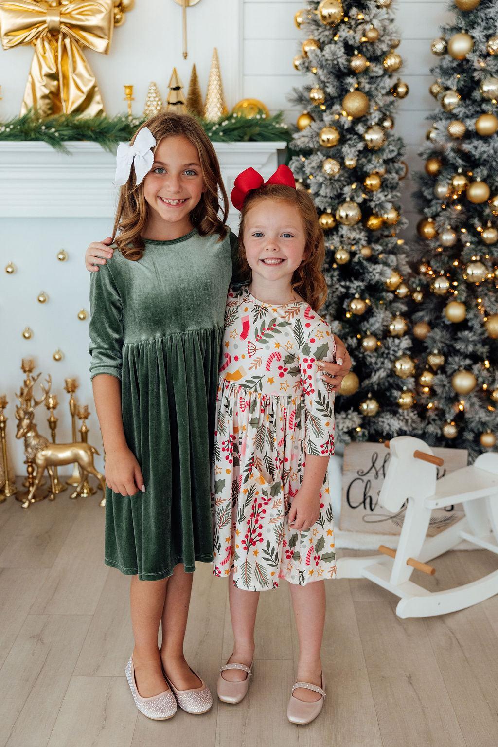 Holly Jolly Christmas 3/4 Sleeve Pocket Twirl Dress by Mila & Rose ®
