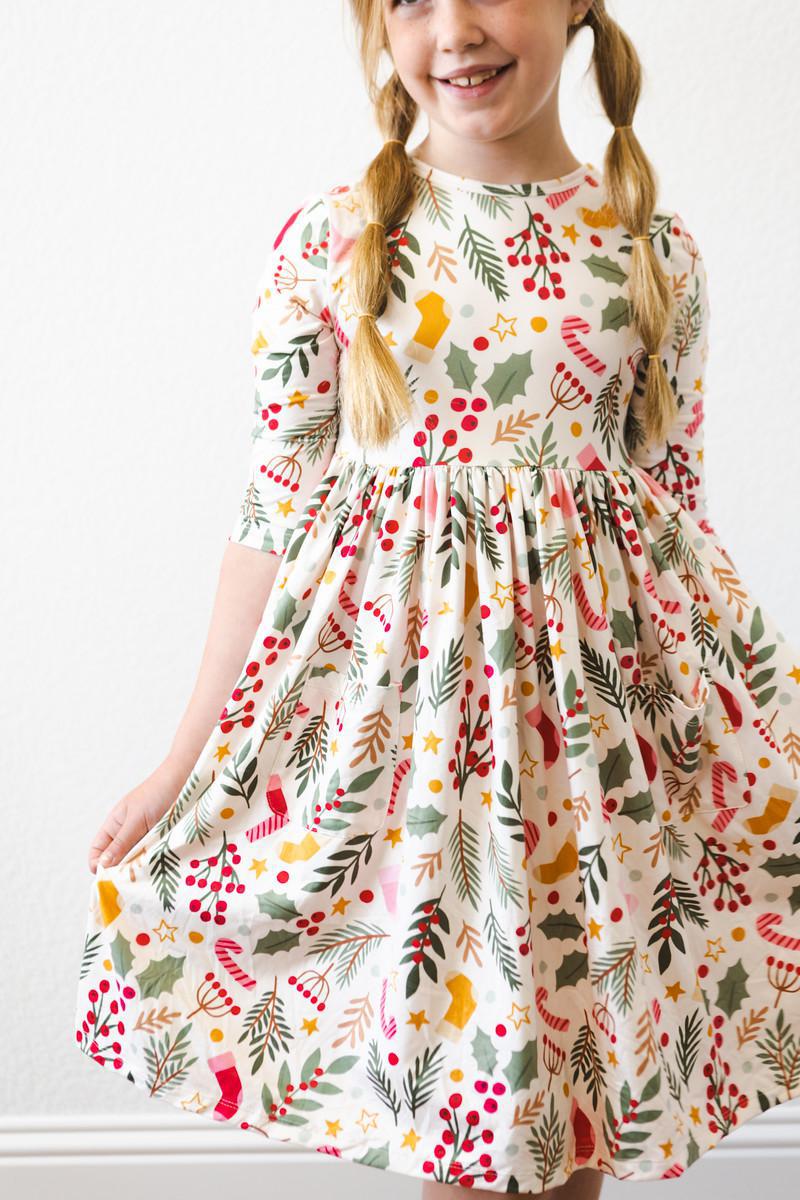 Holly Jolly Christmas 3/4 Sleeve Pocket Twirl Dress by Mila & Rose ®