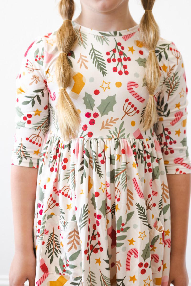 Holly Jolly Christmas 3/4 Sleeve Pocket Twirl Dress by Mila & Rose ®