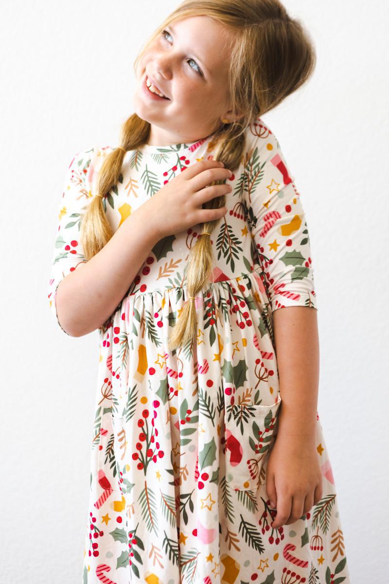 Holly Jolly Christmas 3/4 Sleeve Pocket Twirl Dress by Mila & Rose ®