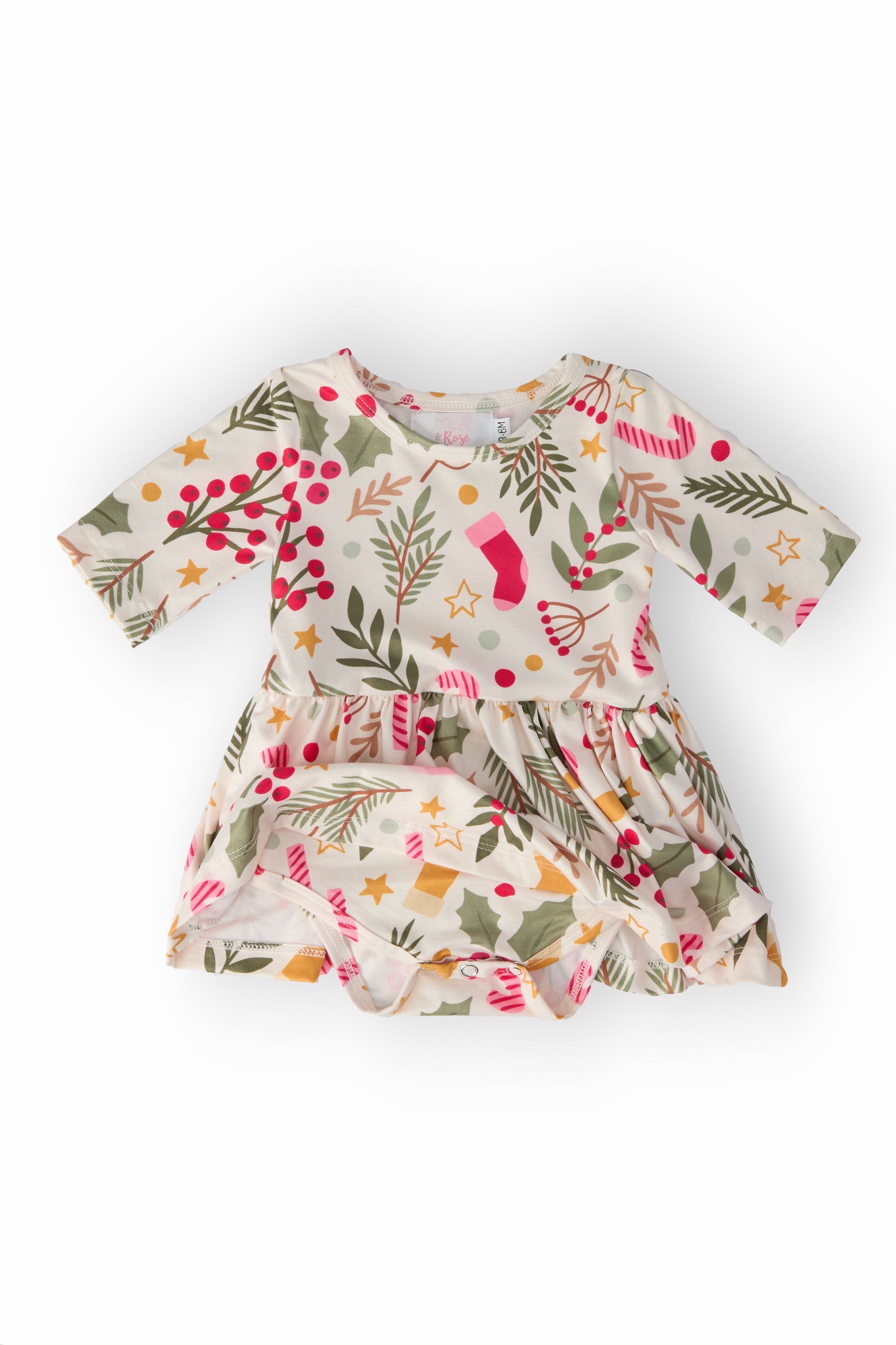 Holly Jolly Christmas 3/4 Sleeve Twirl Bodysuit by Mila & Rose ®