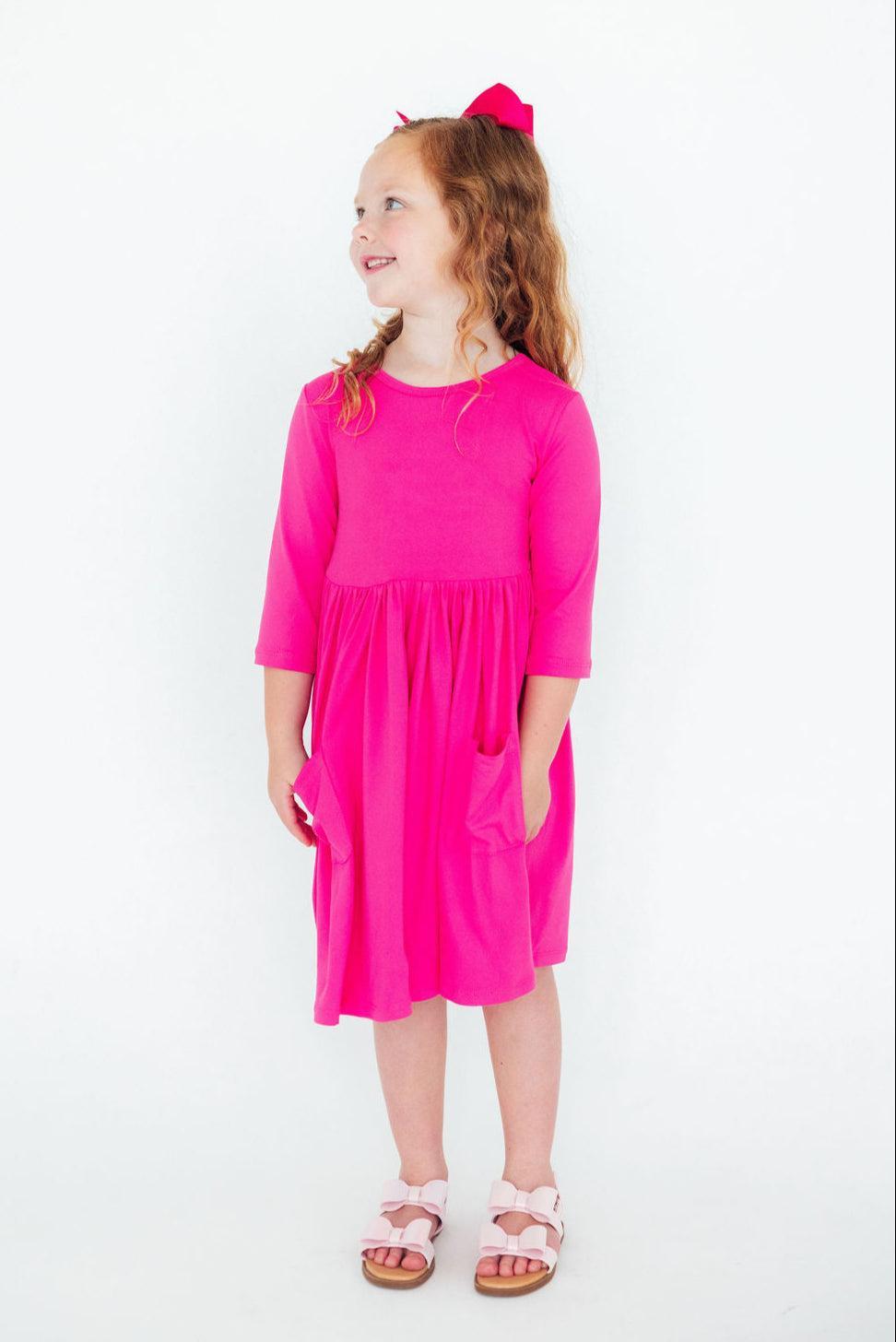 Hot Pink 3/4 Sleeve Pocket Twirl Dress by Mila & Rose ®