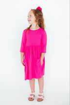 Hot Pink 3/4 Sleeve Pocket Twirl Dress by Mila & Rose ®