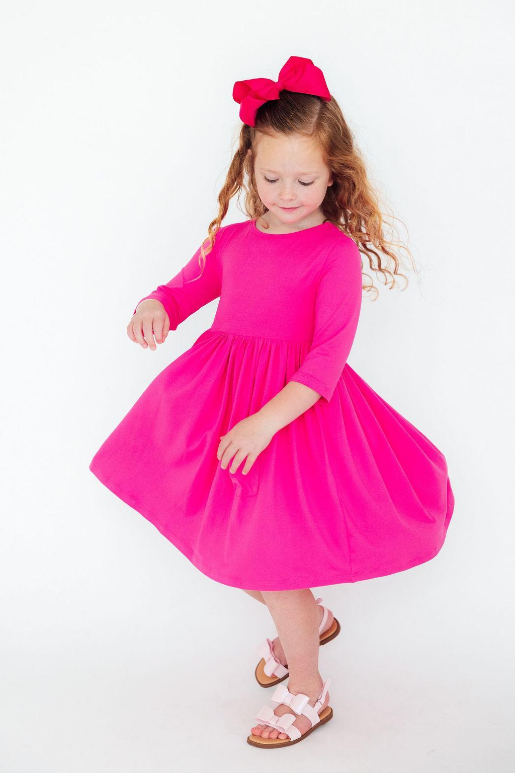Hot Pink 3/4 Sleeve Pocket Twirl Dress by Mila & Rose ®