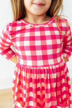 Hot Pink Gingham 3/4 Sleeve Pocket Twirl Dress by Mila & Rose ®