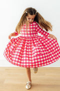 Hot Pink Gingham 3/4 Sleeve Pocket Twirl Dress by Mila & Rose ®