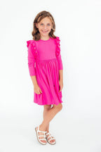 Hot Pink L/S Ruffle Twirl Dress by Mila & Rose ®