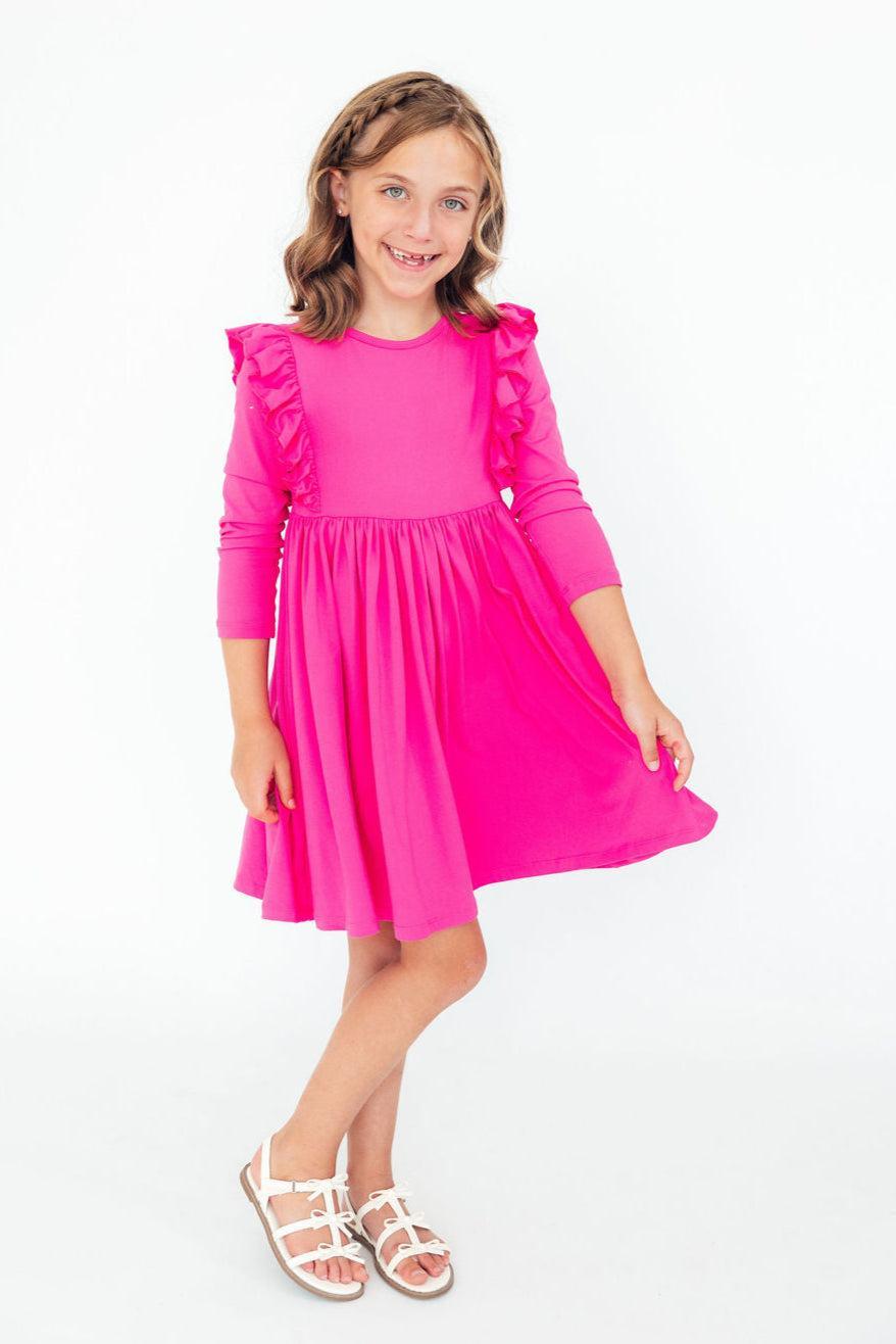 Hot Pink L/S Ruffle Twirl Dress by Mila & Rose ®