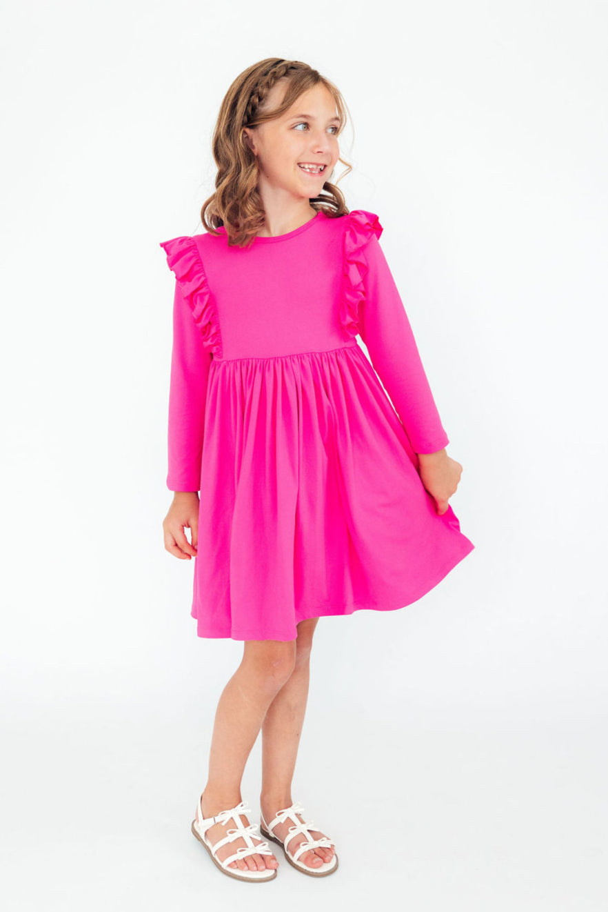 Hot Pink L/S Ruffle Twirl Dress by Mila & Rose ®