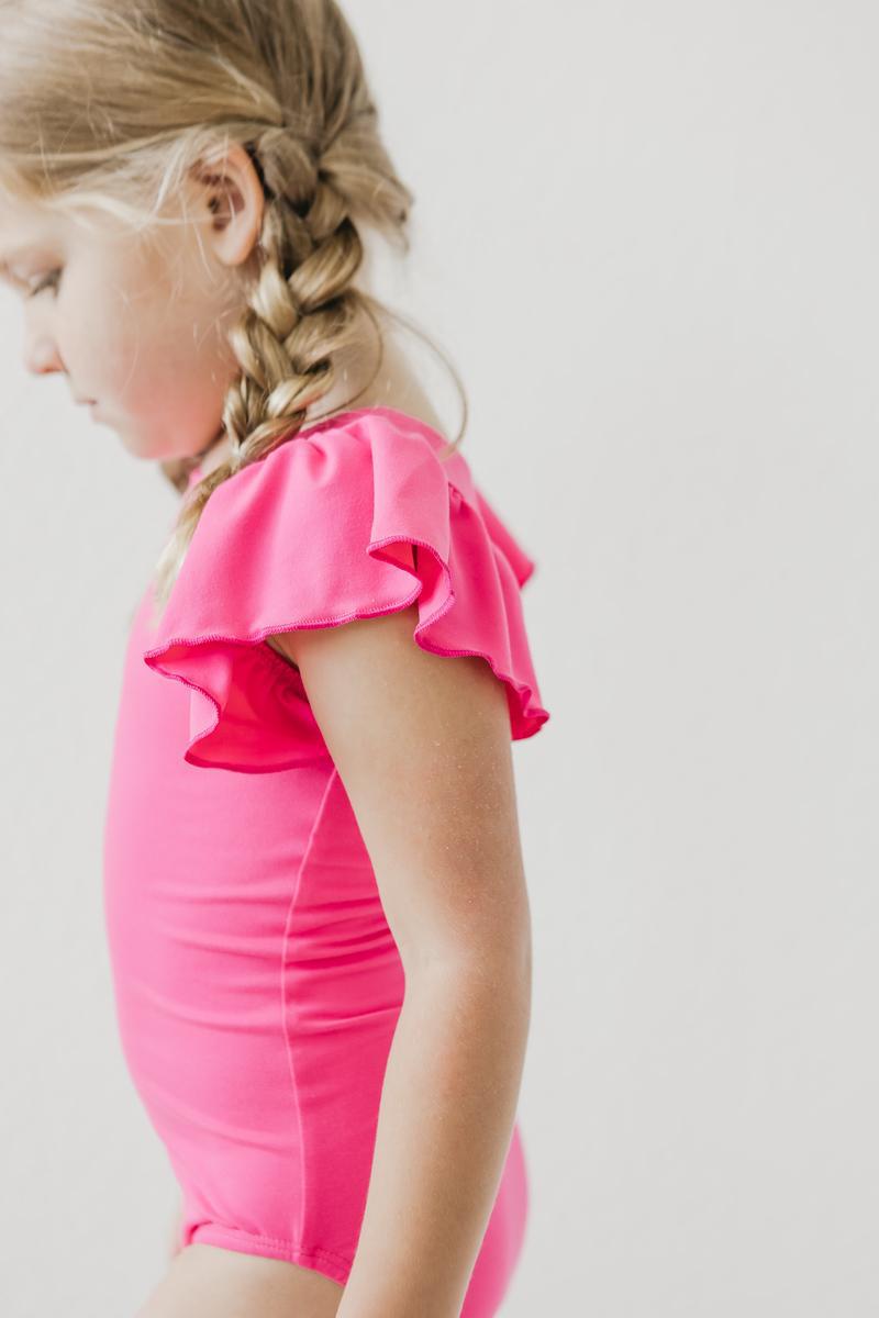 Hot Pink S/S Flutter Sleeve Leotard by Mila & Rose ®