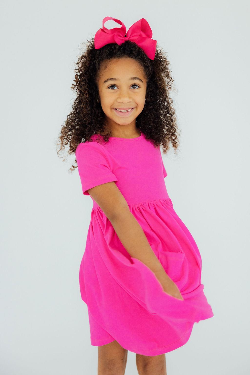 Hot Pink S/S Pocket Twirl Dress by Mila & Rose ®
