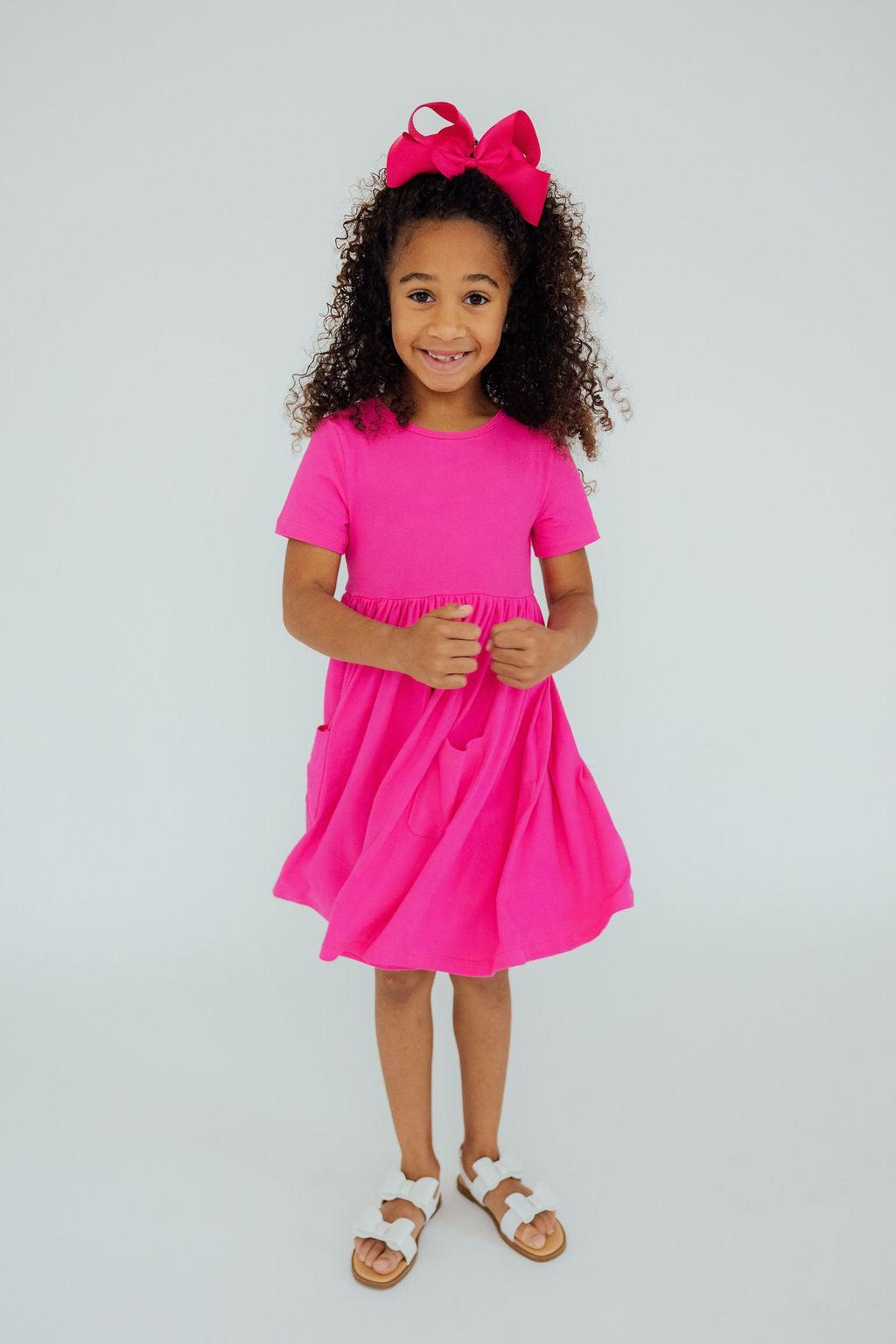 Hot Pink S/S Pocket Twirl Dress by Mila & Rose ®