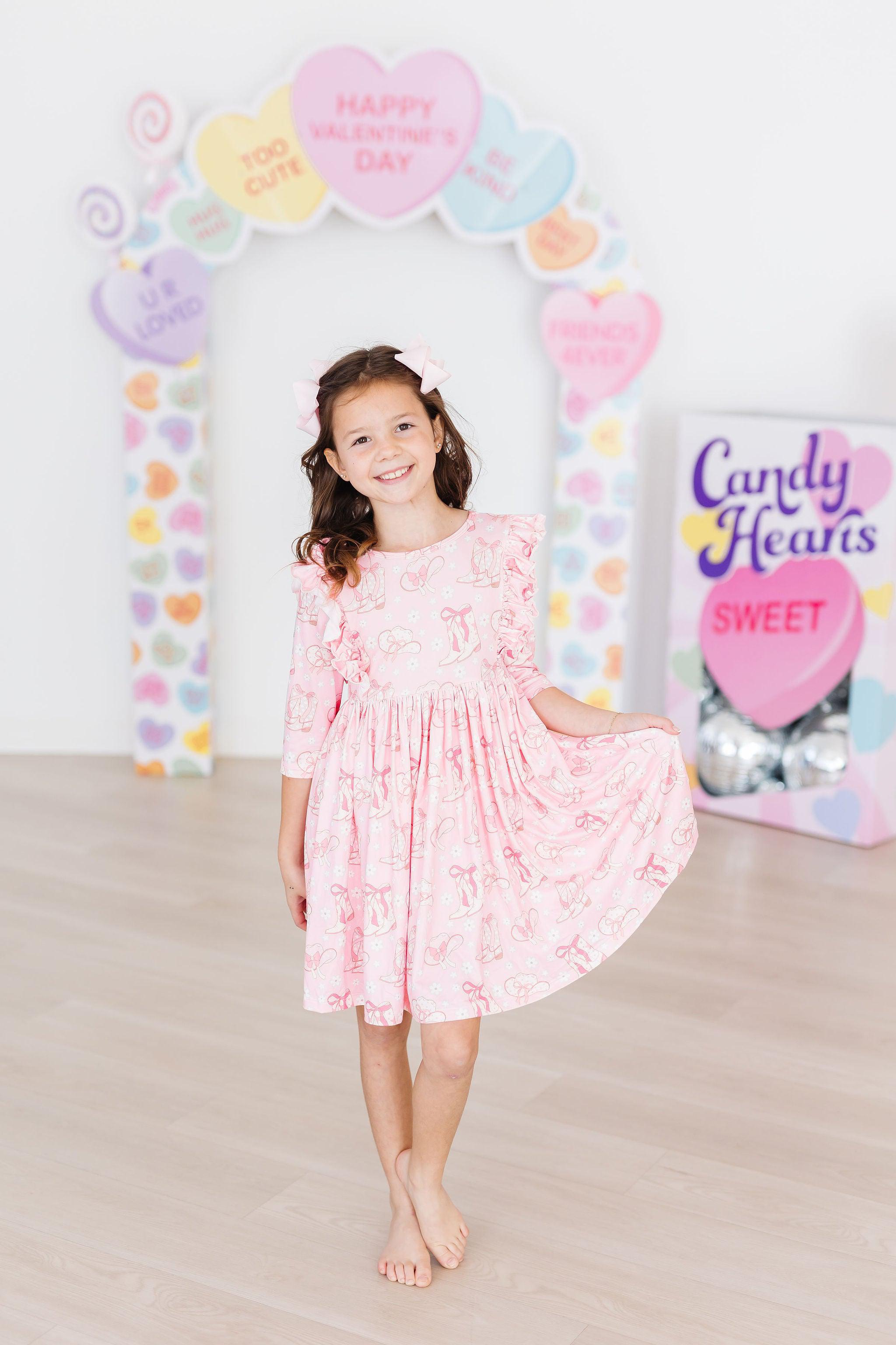 Howdy 3/4 Sleeve Ruffle Twirl Dress by Mila & Rose ®