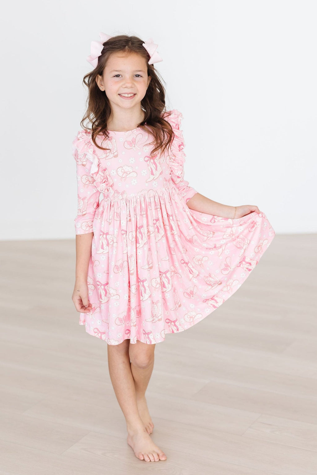 Howdy 3/4 Sleeve Ruffle Twirl Dress by Mila & Rose ®