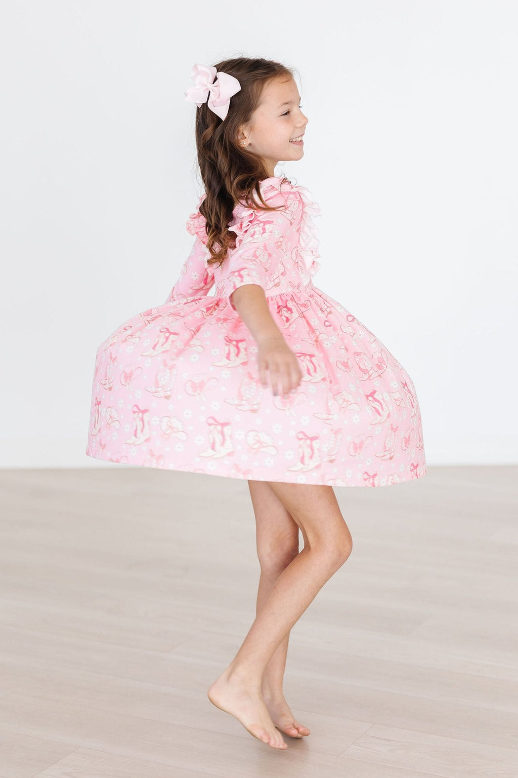 Howdy 3/4 Sleeve Ruffle Twirl Dress by Mila & Rose ®