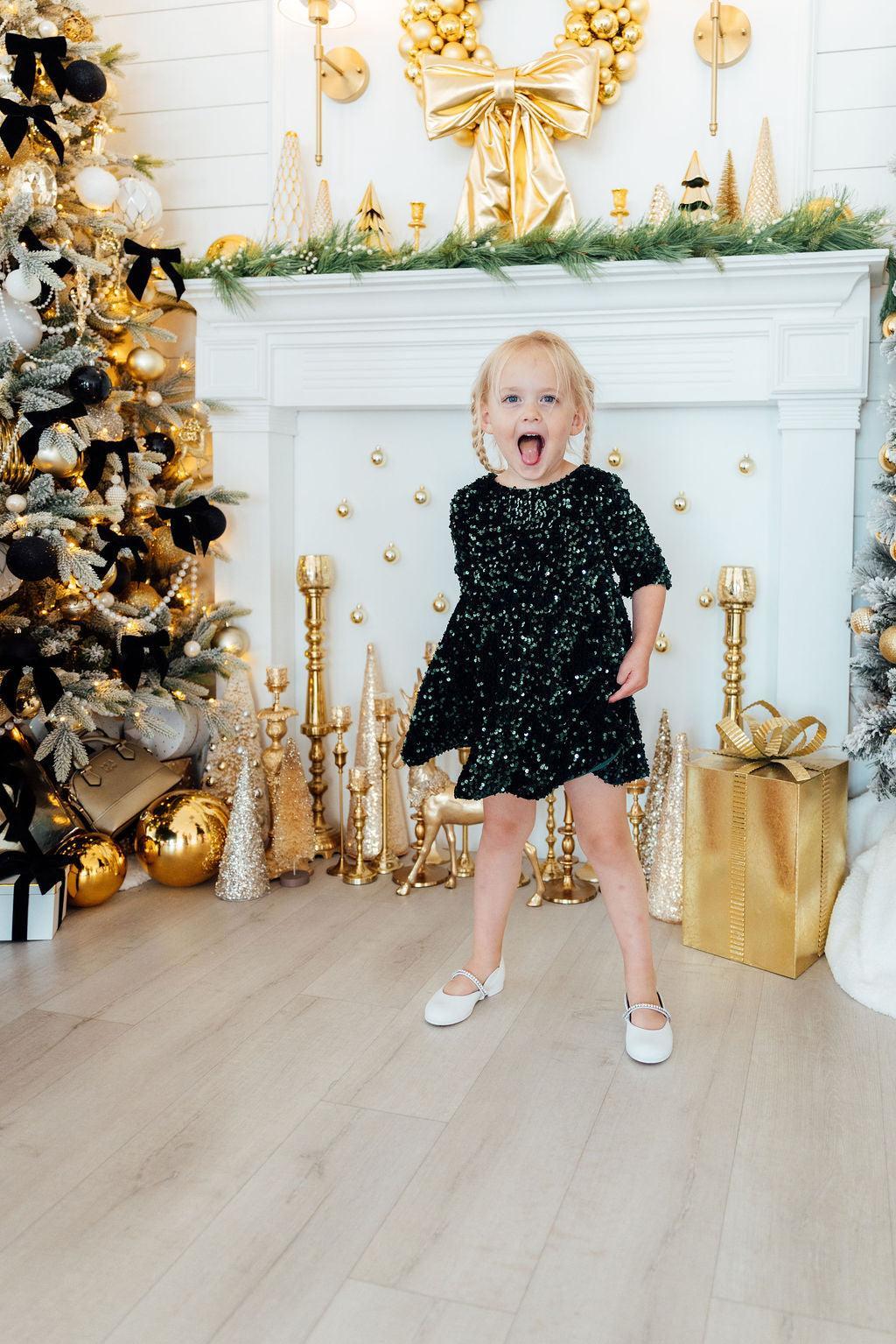 Hunter Green Velvet Sequin Dress by Mila & Rose ®
