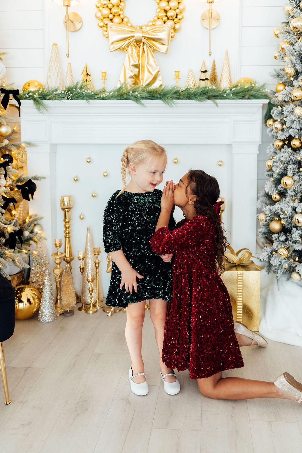 Hunter Green Velvet Sequin Dress by Mila & Rose ®