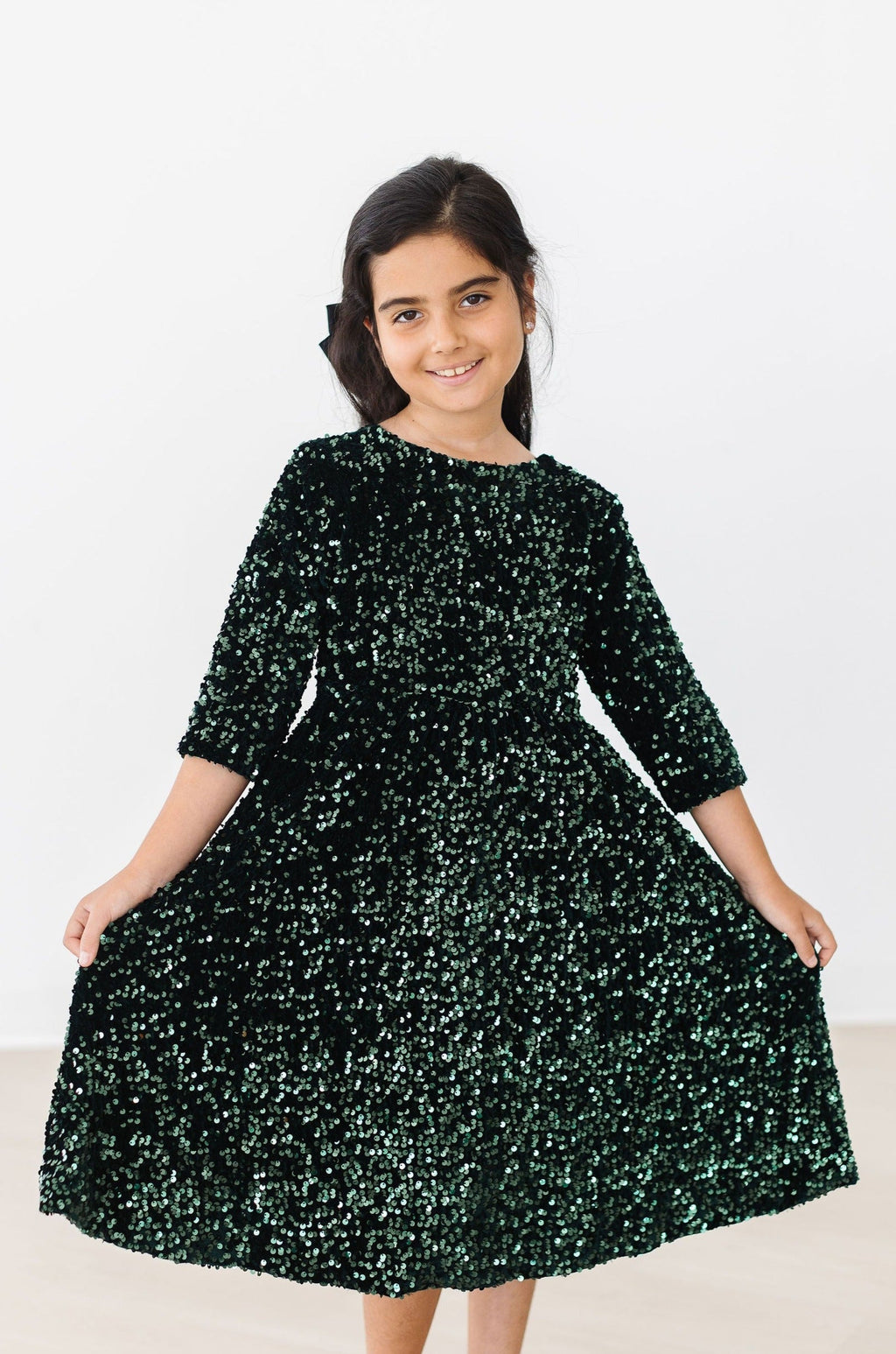 Hunter Green Velvet Sequin Dress by Mila & Rose ®