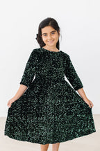 Hunter Green Velvet Sequin Dress by Mila & Rose ®