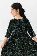Hunter Green Velvet Sequin Dress by Mila & Rose ®