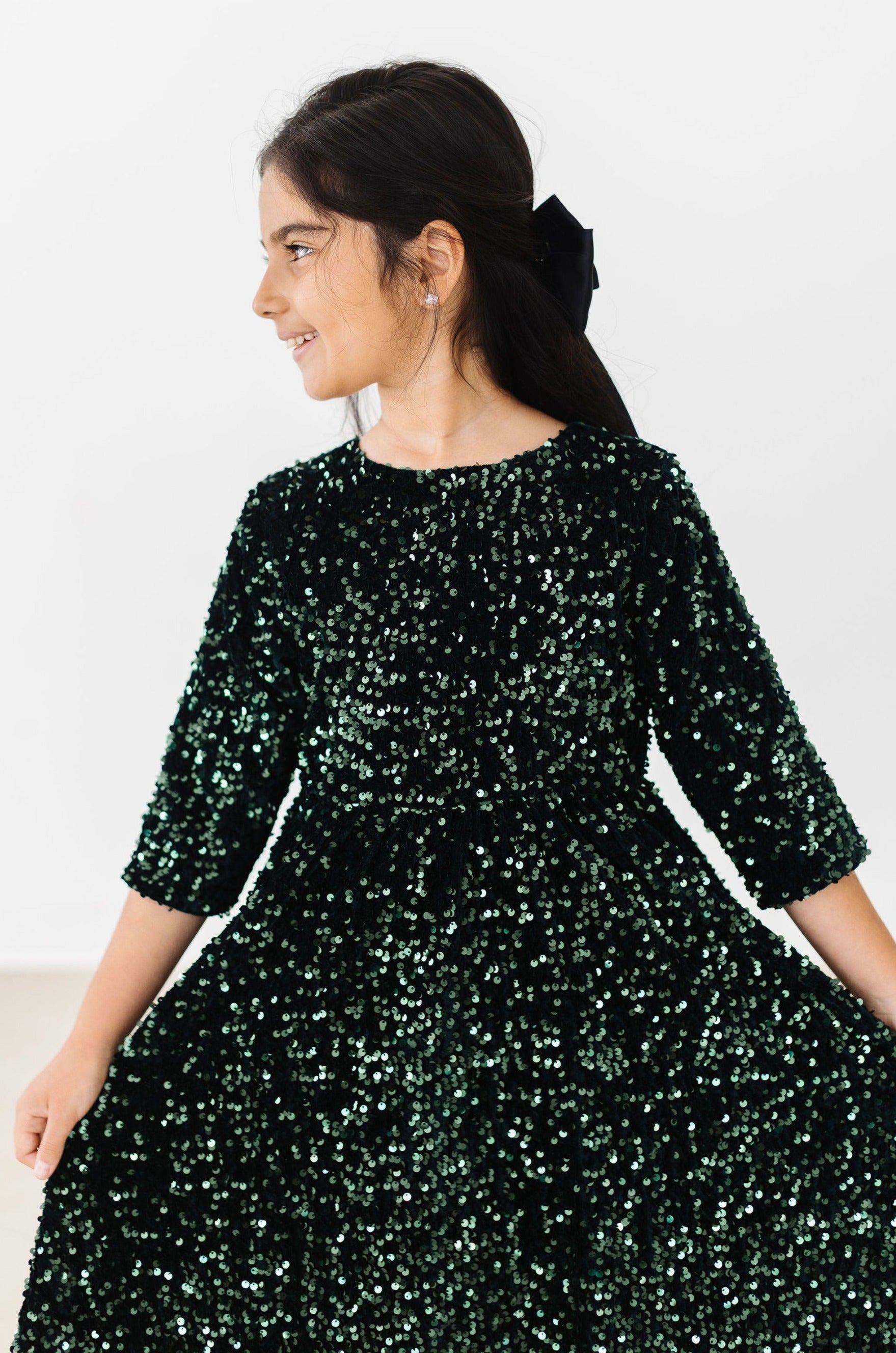Hunter Green Velvet Sequin Dress by Mila & Rose ®