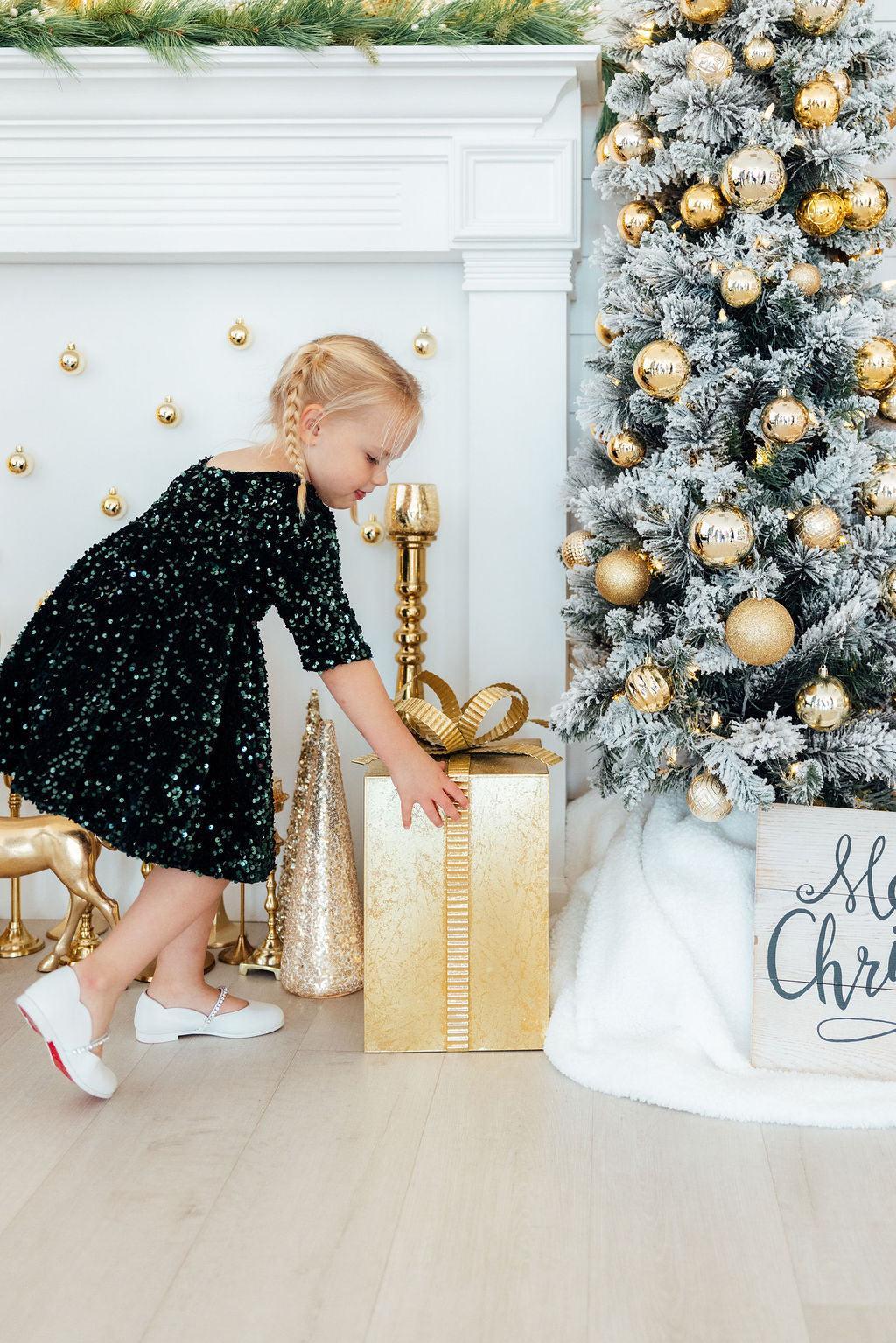 Hunter Green Velvet Sequin Dress by Mila & Rose ®