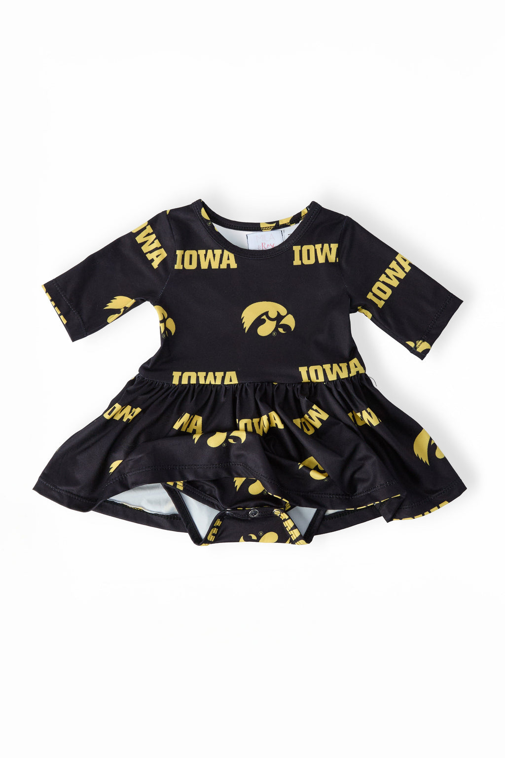 Iowa Black Tigerhawk 3/4 Sleeve Twirl Bodysuit by Mila & Rose ®