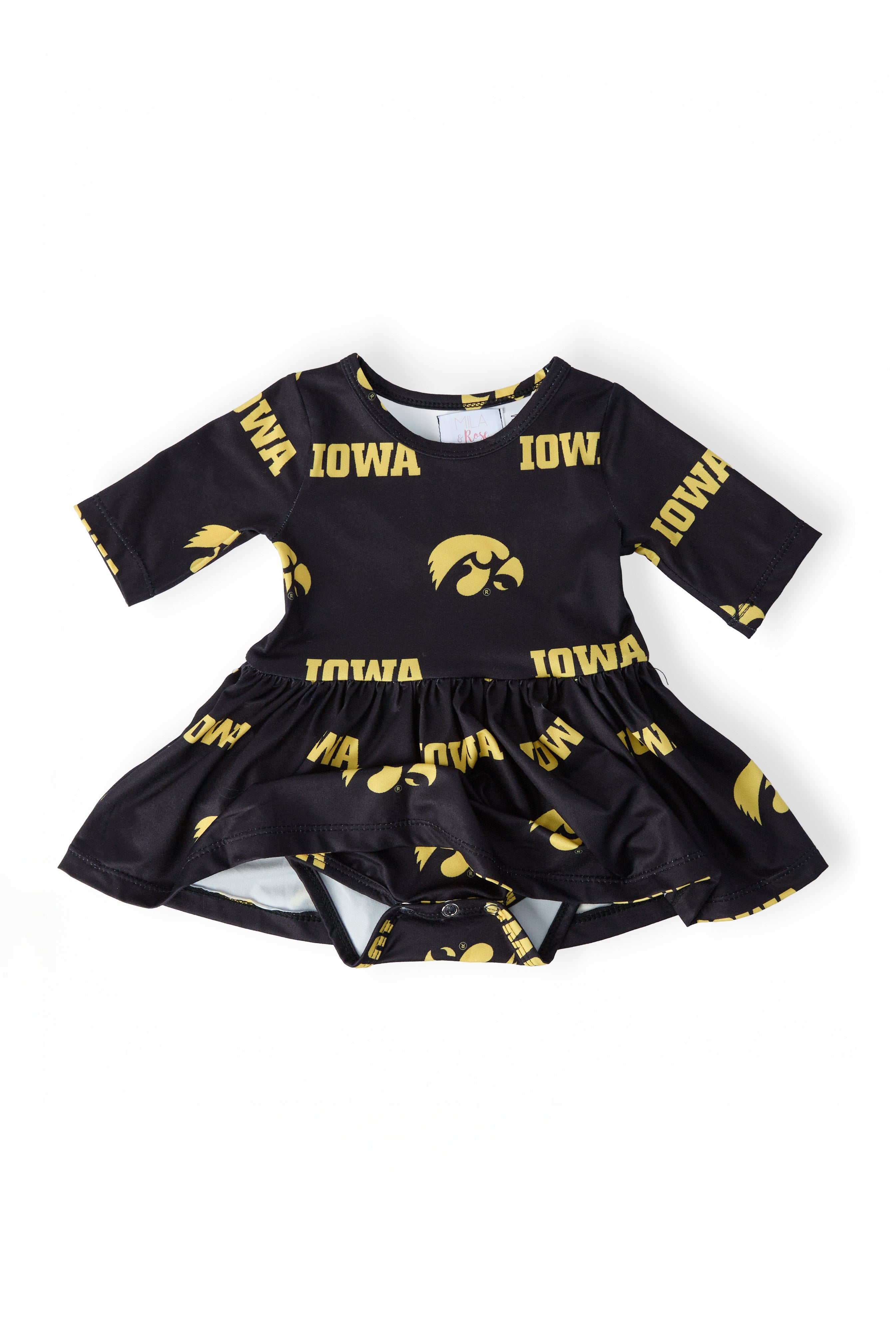 Iowa Black Tigerhawk 3/4 Sleeve Twirl Bodysuit by Mila & Rose ®