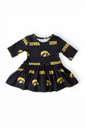 Iowa Black Tigerhawk 3/4 Sleeve Twirl Bodysuit by Mila & Rose ®