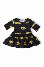 Iowa Black Tigerhawk 3/4 Sleeve Twirl Bodysuit by Mila & Rose ®