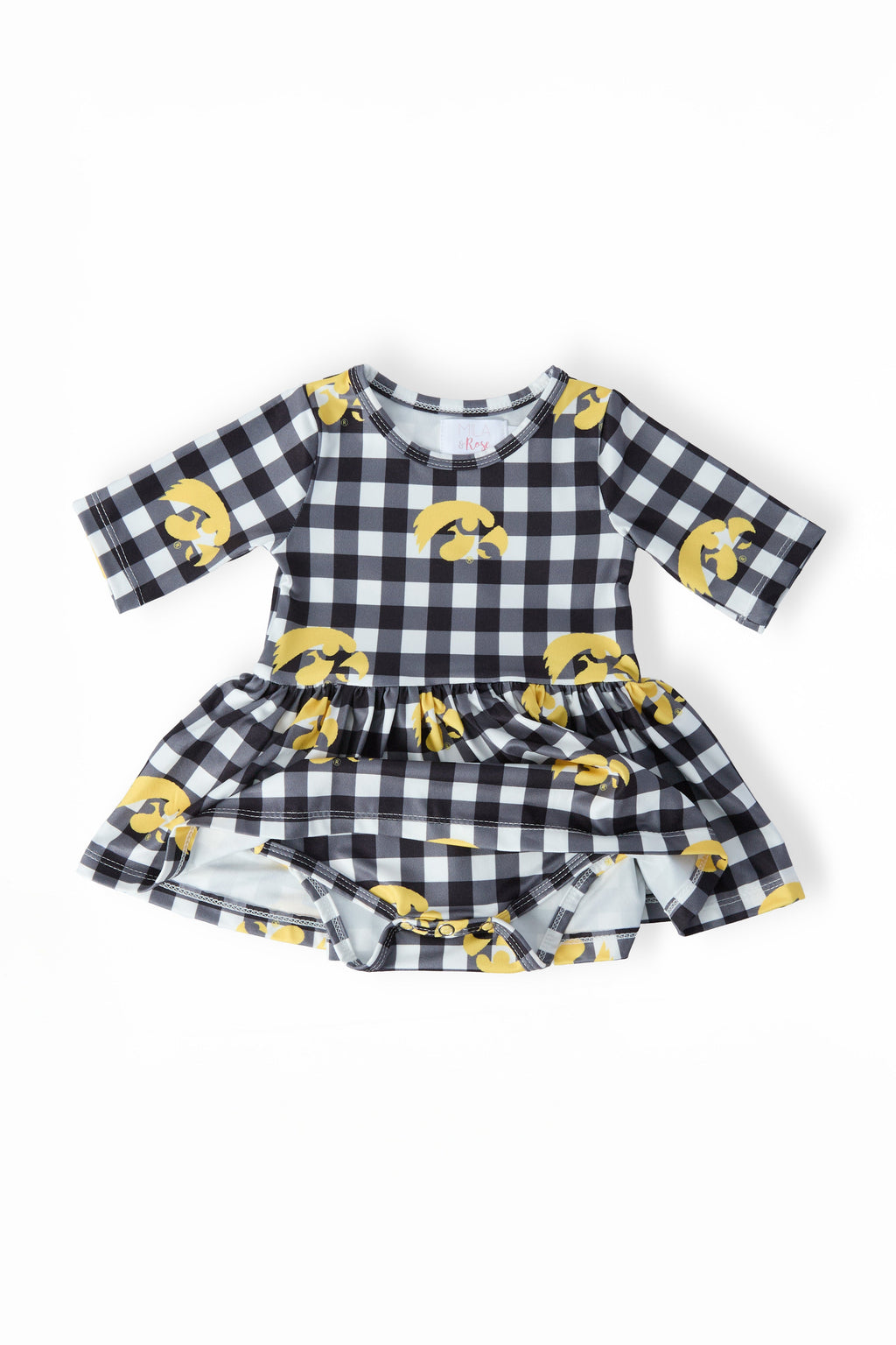 Iowa Plaid Tigerhawk 3/4 Sleeve Twirl Bodysuit by Mila & Rose ®
