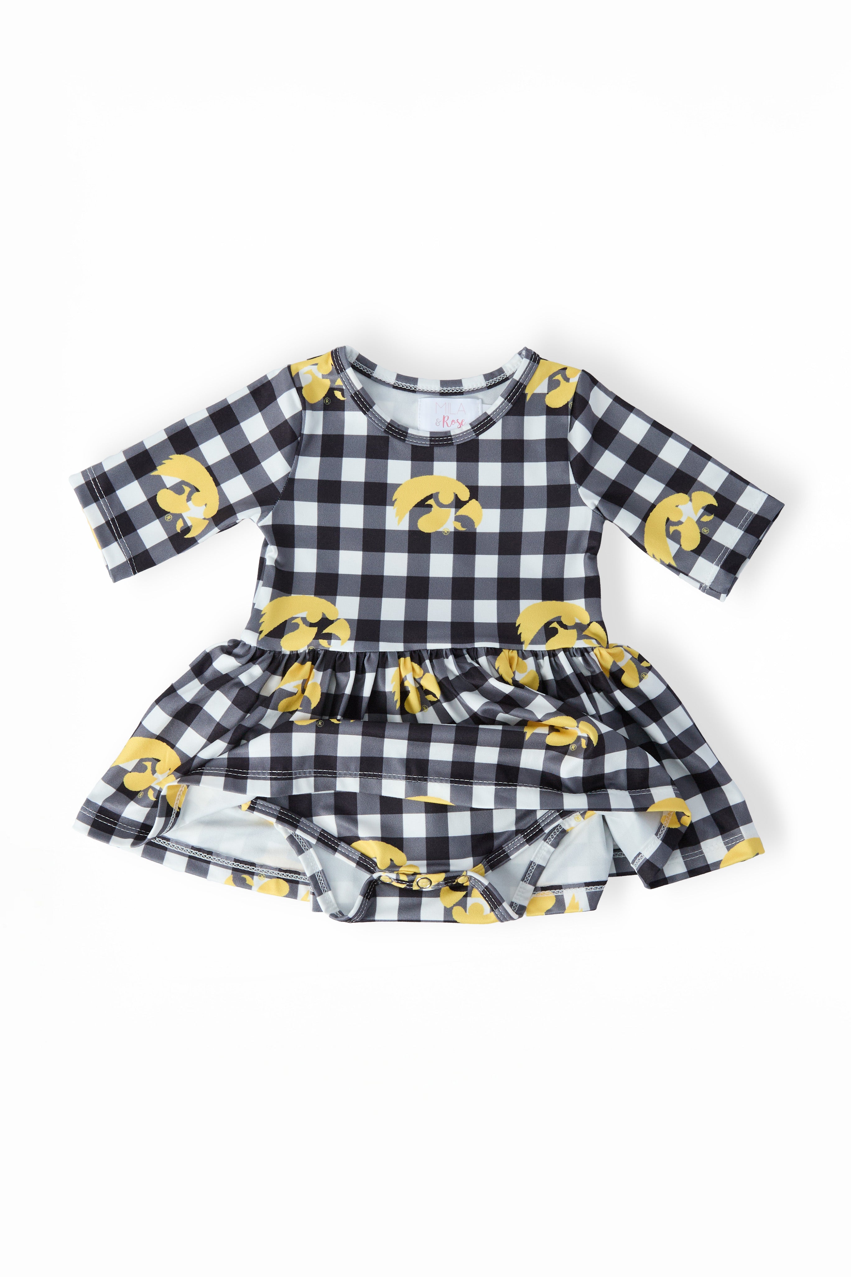Iowa Plaid Tigerhawk 3/4 Sleeve Twirl Bodysuit by Mila & Rose ®