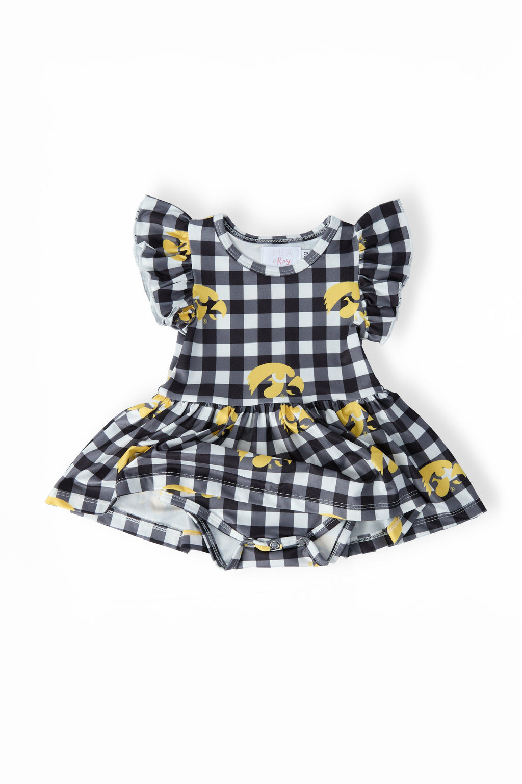 Iowa Plaid Tigerhawk S/S Flutter Twirl Bodysuit by Mila & Rose ®