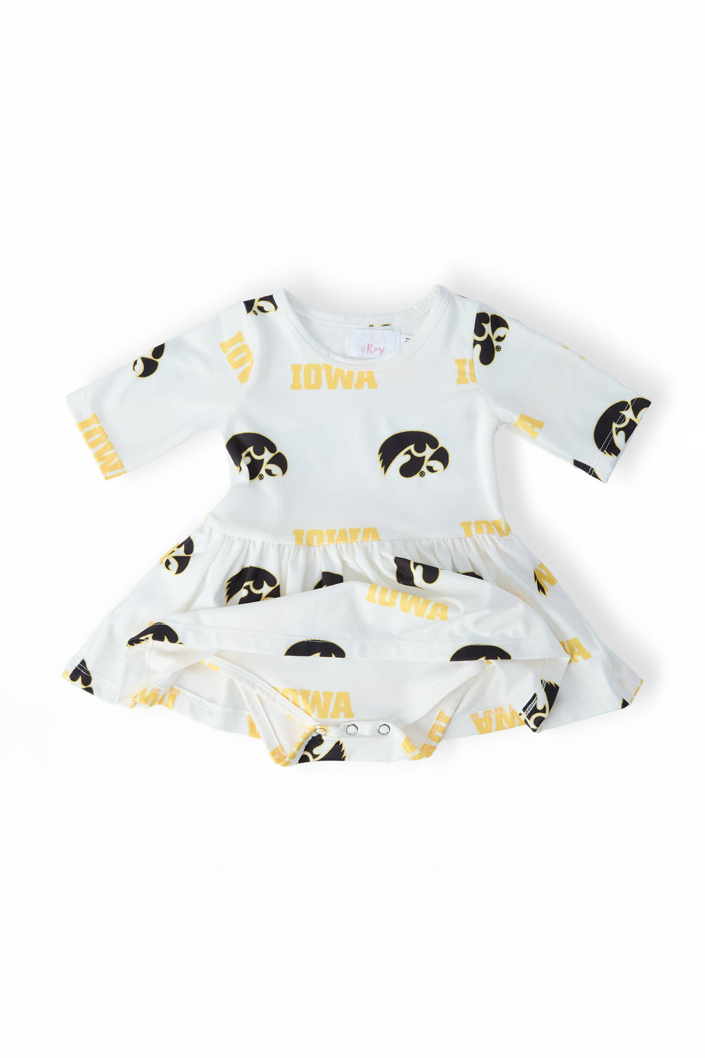 Iowa White Tigerhawk 3/4 Sleeve Twirl Bodysuit by Mila & Rose ®
