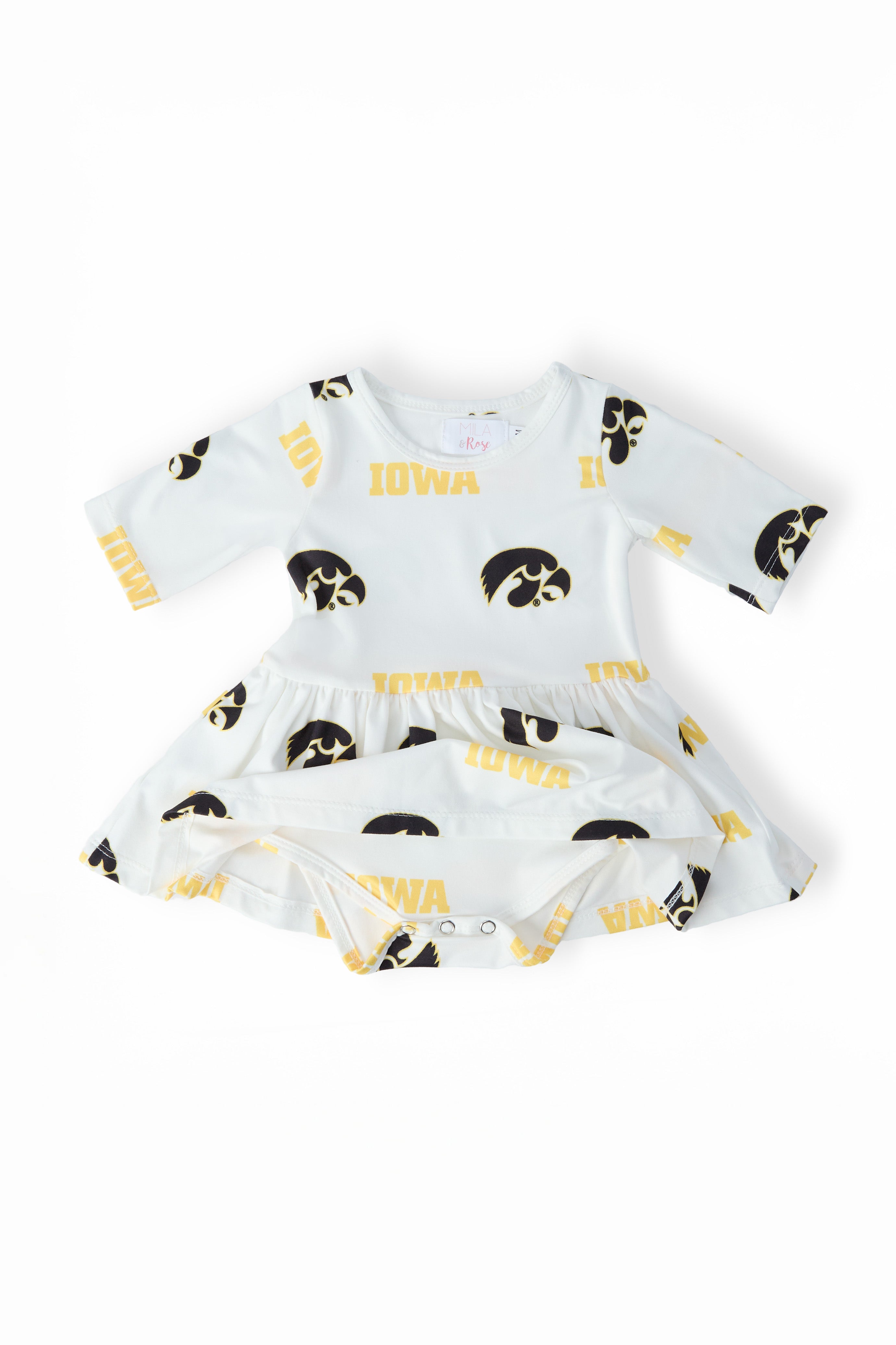 Iowa White Tigerhawk 3/4 Sleeve Twirl Bodysuit by Mila & Rose ®