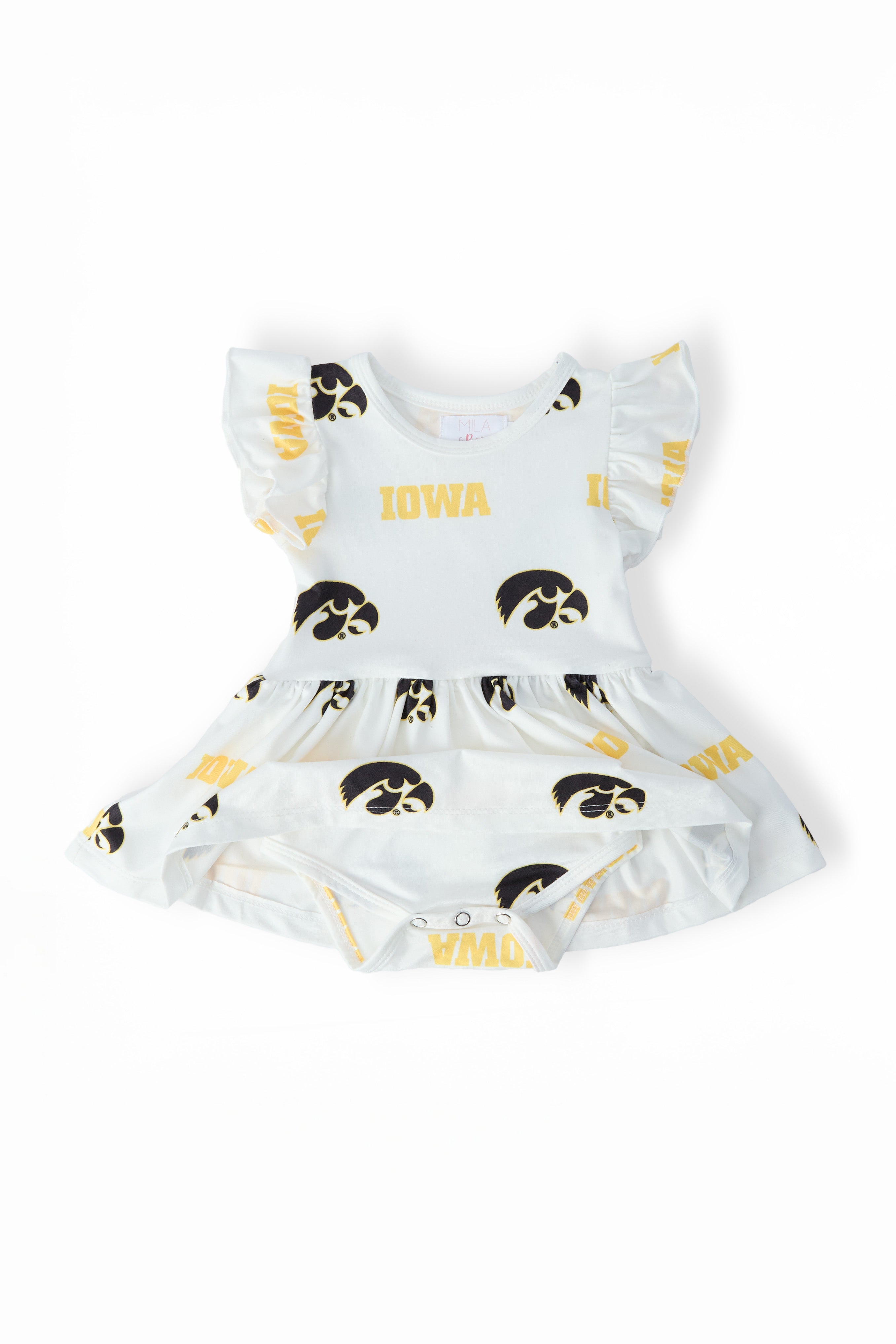 Iowa White Tigerhawk S/S Flutter Twirl Bodysuit by Mila & Rose ®