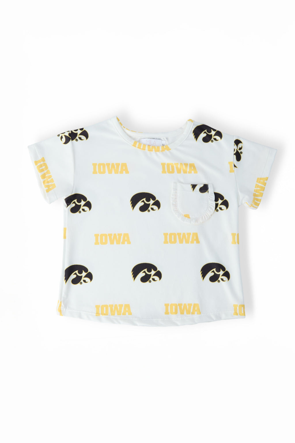 Iowa White Tigerhawk Ruffle Pocket Tee by Mila & Rose ®
