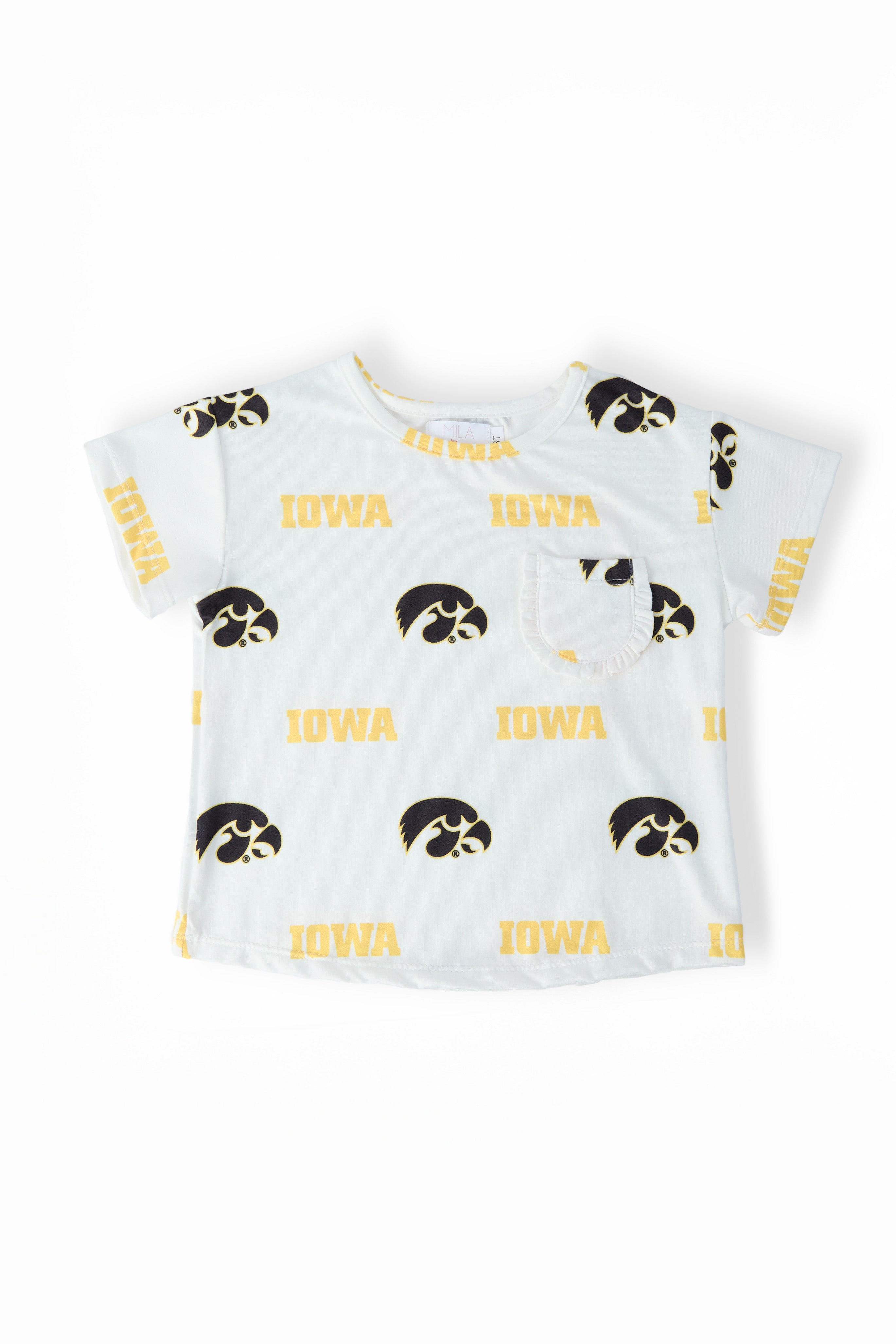 Iowa White Tigerhawk Ruffle Pocket Tee by Mila & Rose ®