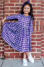 JMU Plaid Duke Dog 3/4 Sleeve Pocket Twirl Dress by Mila & Rose ®