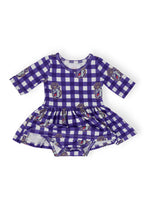 JMU Plaid Duke Dog 3/4 Sleeve Twirl Bodysuit by Mila & Rose ®