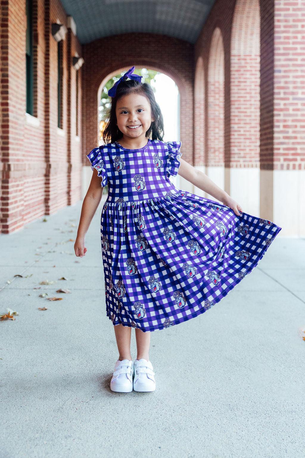 JMU Plaid Duke Dog Flutter Twirl Dress by Mila & Rose ®