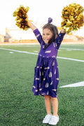 JMU Purple Duke Dog 3/4 Sleeve Pocket Twirl Dress by Mila & Rose ®