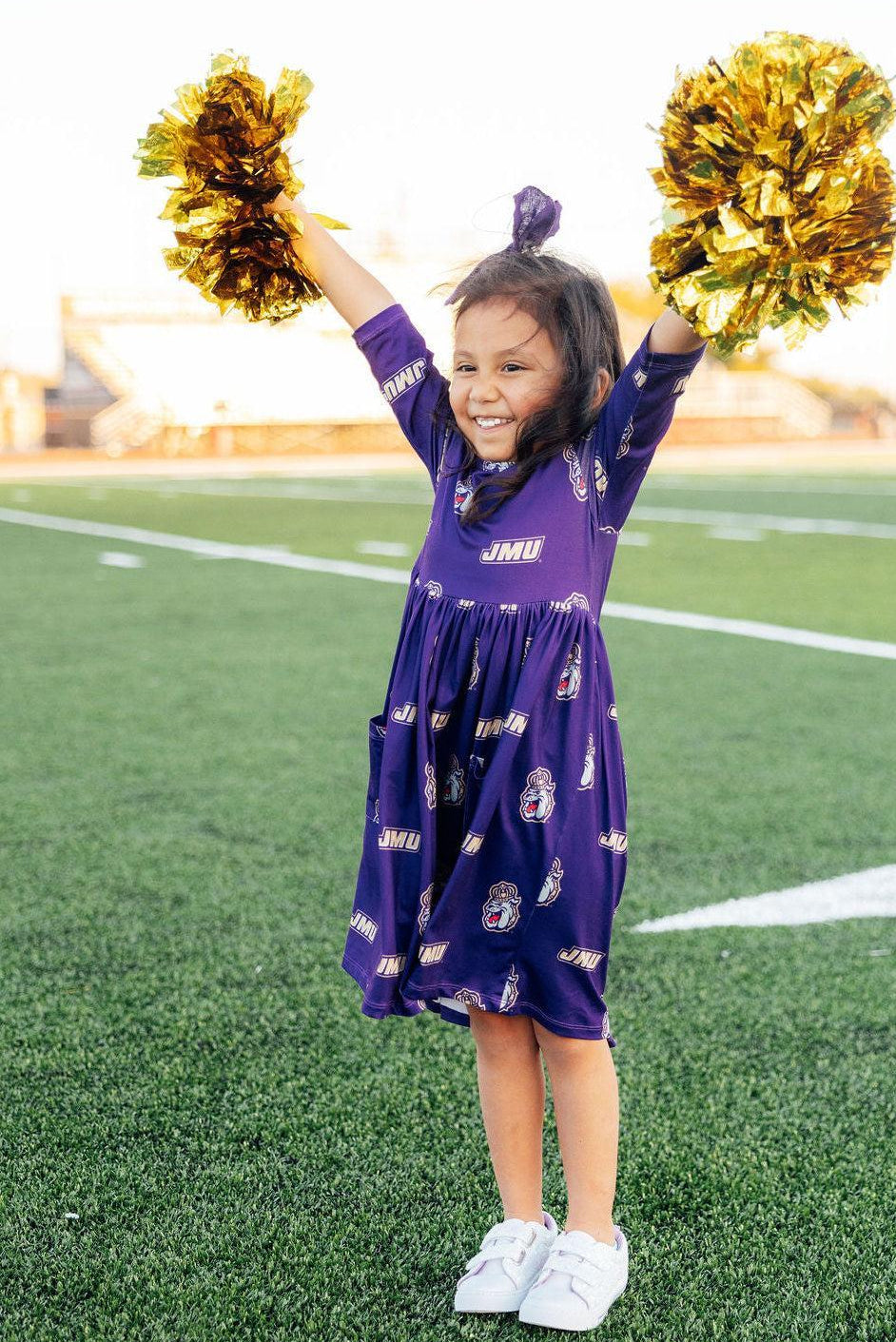 JMU Purple Duke Dog 3/4 Sleeve Pocket Twirl Dress by Mila & Rose ®