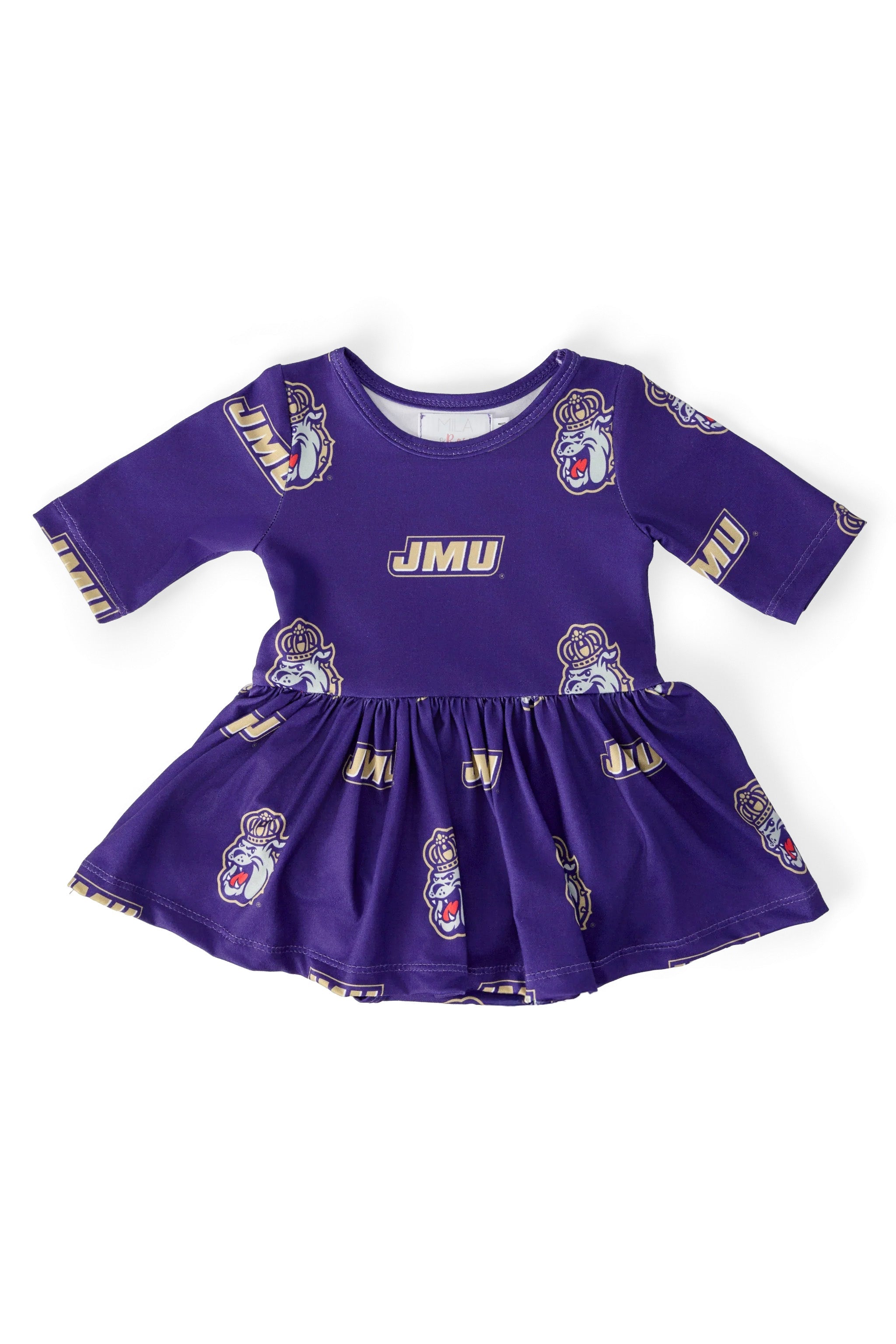 JMU Purple Duke Dog 3/4 Sleeve Twirl Bodysuit by Mila & Rose ®