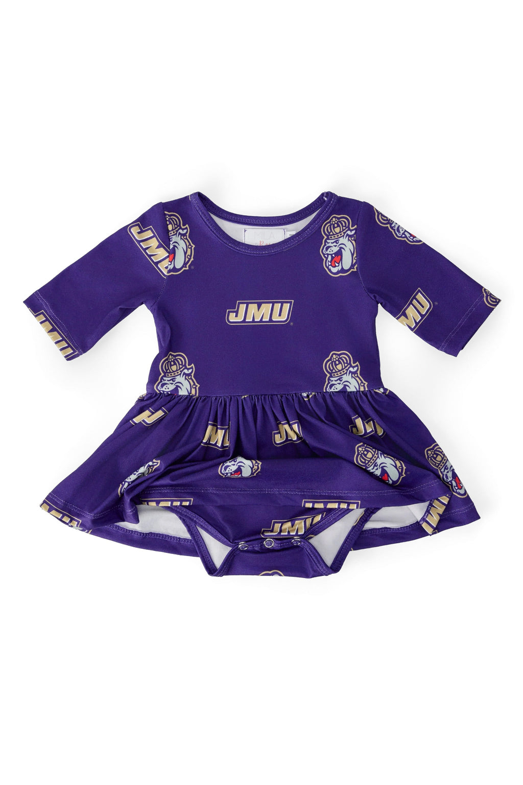 JMU Purple Duke Dog 3/4 Sleeve Twirl Bodysuit by Mila & Rose ®