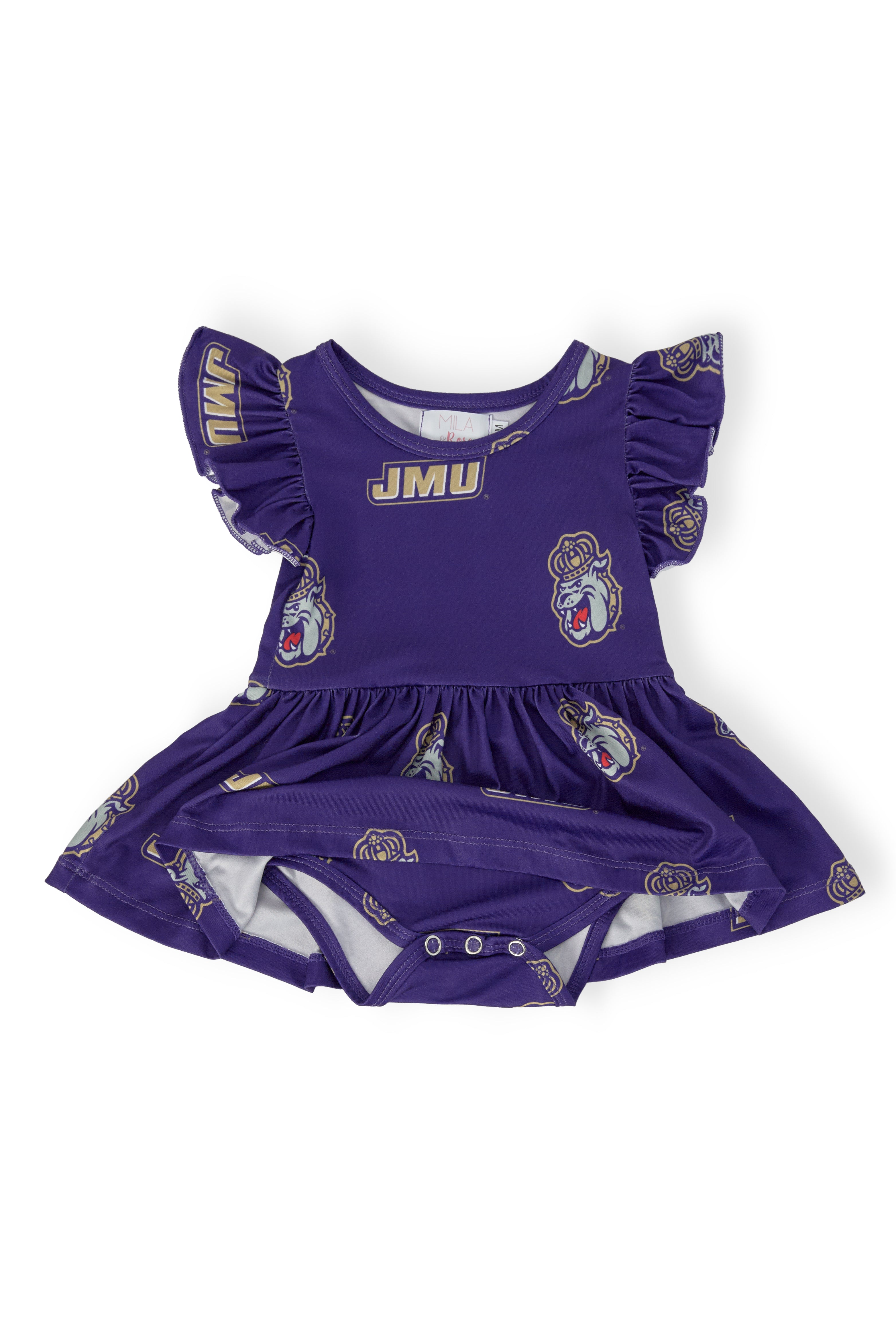 JMU Purple Duke Dog S/S Flutter Twirl Bodysuit by Mila & Rose ®