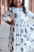 JMU White Duke Dog 3/4 Sleeve Pocket Twirl Dress by Mila & Rose ®