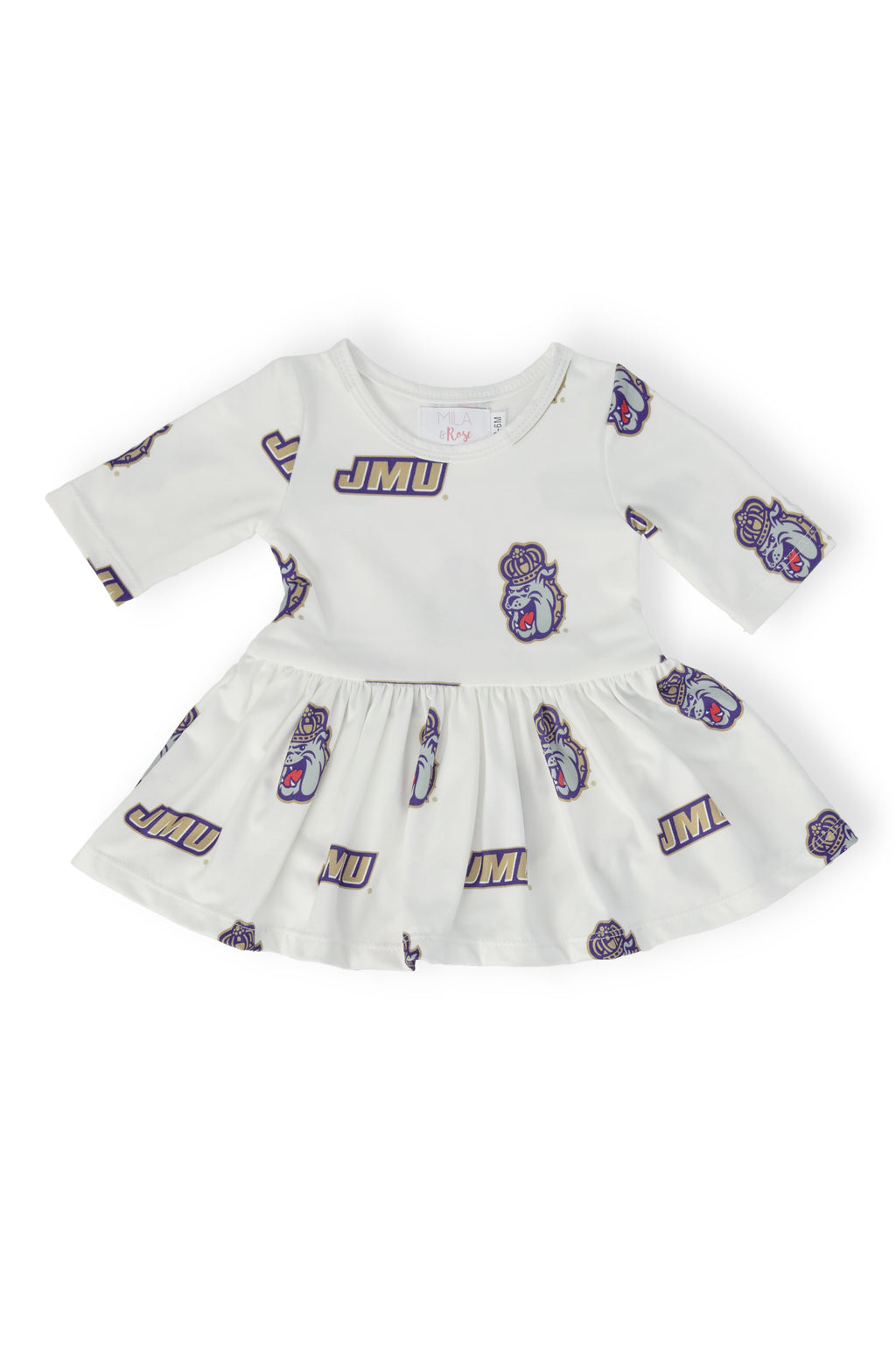 JMU White Duke Dog 3/4 Sleeve Twirl Bodysuit by Mila & Rose ®