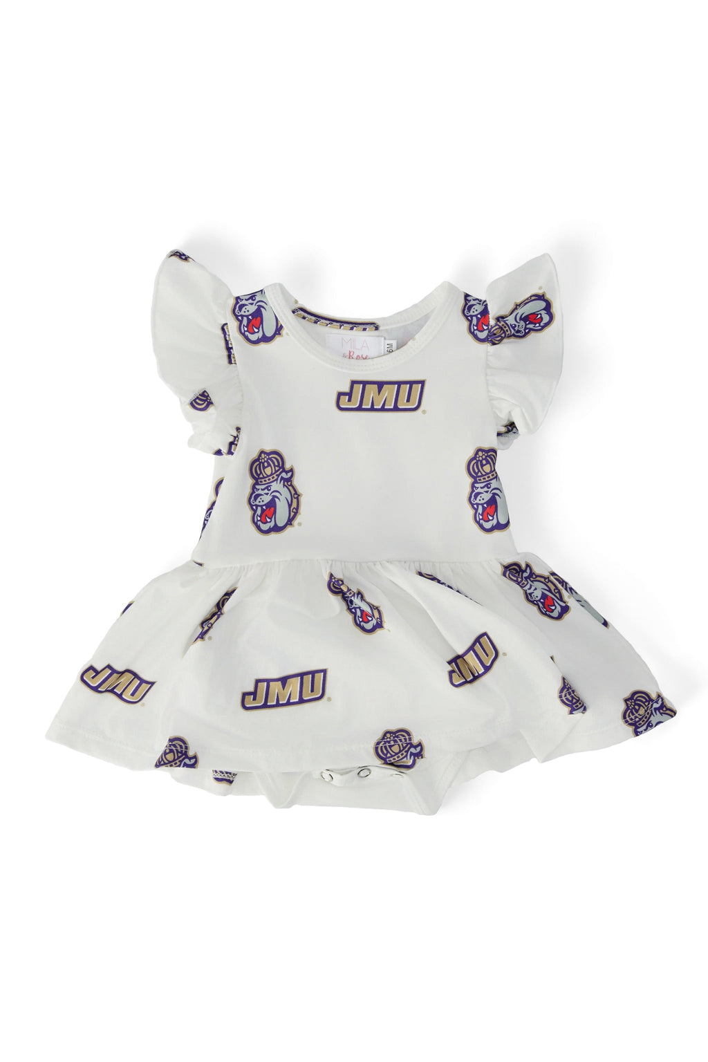 JMU White Duke Dog S/S Flutter Twirl Bodysuit by Mila & Rose ®